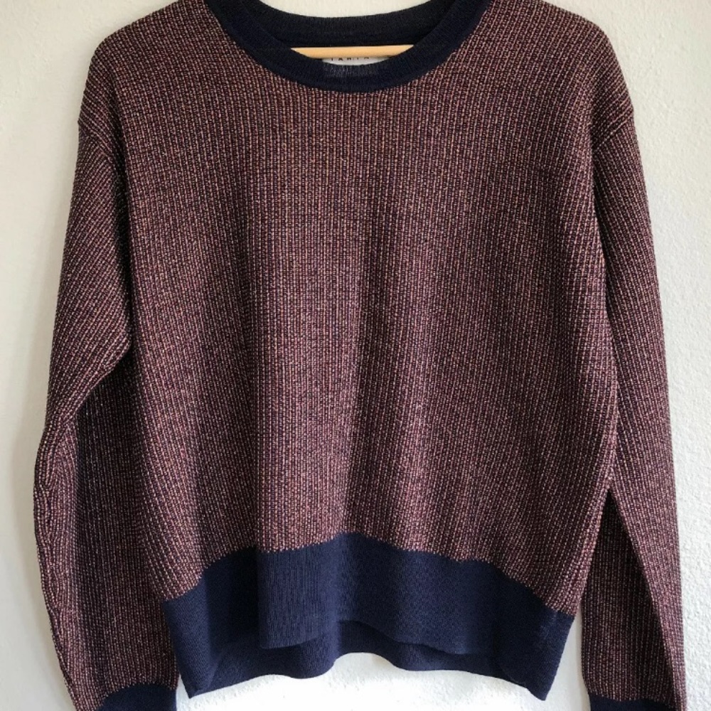TANYA TAYLOR Pink Blue Metallic Yarn Knit Long Sleeve Top Pullover Sweater US S